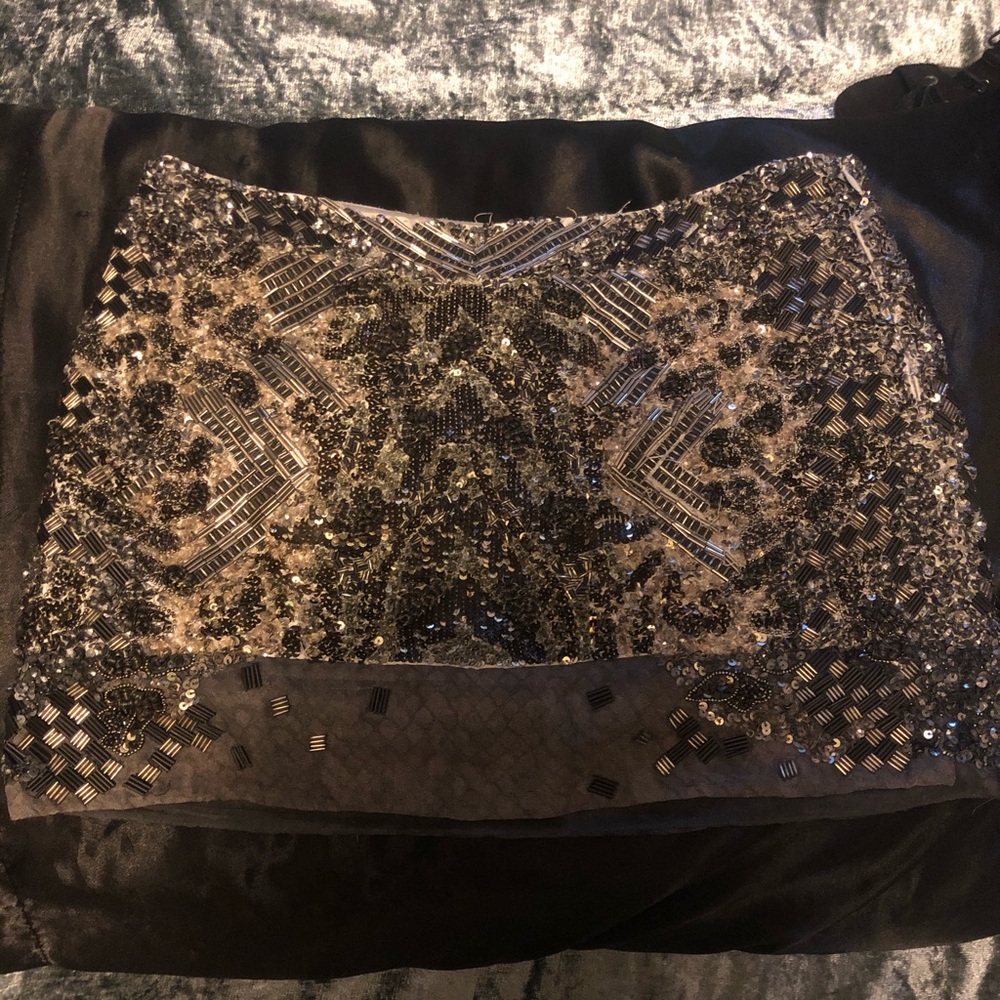 All Saints Black and Silver Embellished Mini Skirt